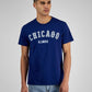 E agora esta camiseta masculina Chicago Graphic azul tamanho pequeno