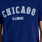 E agora esta camiseta masculina Chicago Graphic azul tamanho pequeno