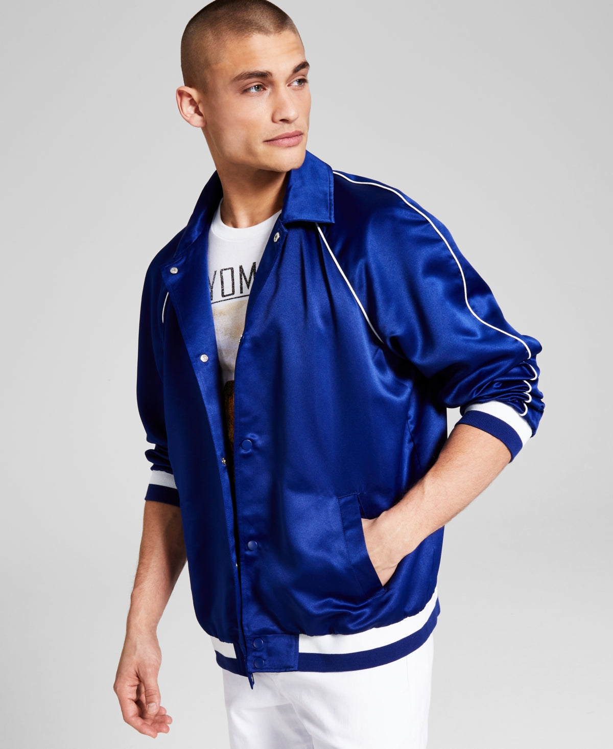 E agora esta jaqueta Coach masculina azul tamanho X-Large