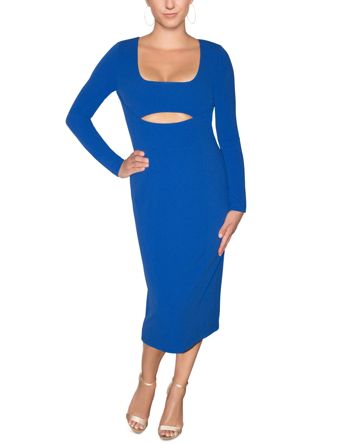 Vestido midi com recortes feminino Rachel Roy, azul, tamanho extragrande