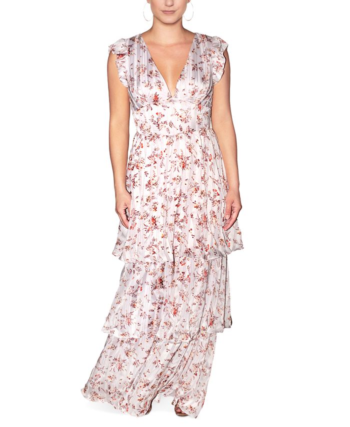 Vestido longo em camadas com estampa floral Elaine da Rachel Roy, branco, tamanho 12