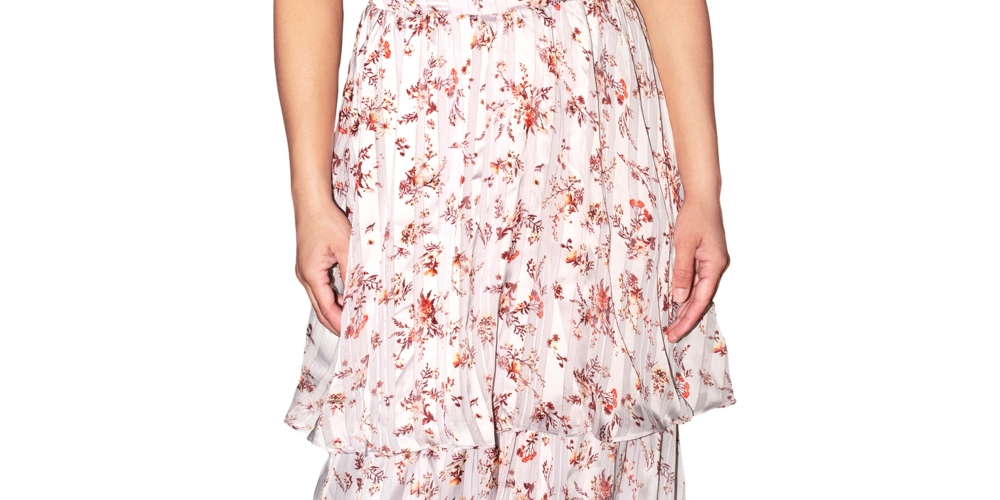 Vestido longo em camadas com estampa floral Elaine da Rachel Roy, branco, tamanho 12
