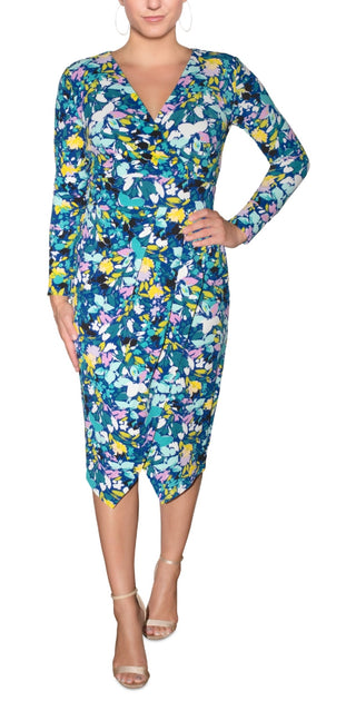 Vestido envelope falso com estampa floral Rachel Roy Feminino Cia Azul Tamanho P