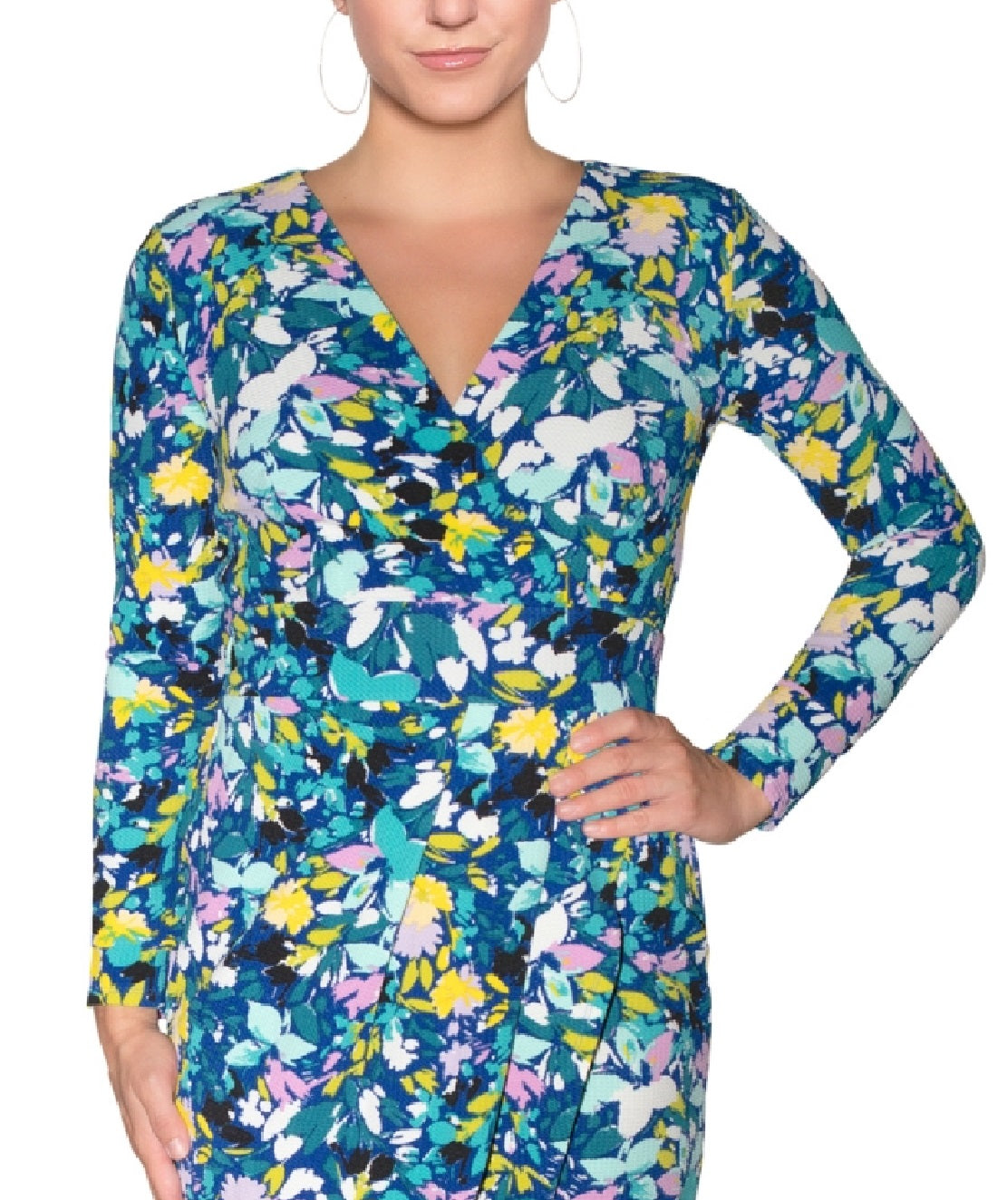 Vestido envelope falso com estampa floral Rachel Roy Feminino Cia Azul Tamanho P