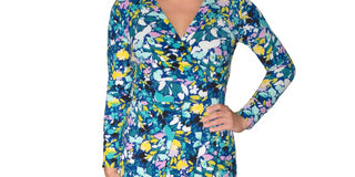Vestido envelope falso com estampa floral Rachel Roy Feminino Cia Azul Tamanho P