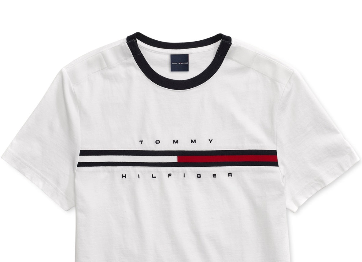 Camiseta Tommy Hilfiger Tino Masculina com Fecho Magnético nos Ombros Branca Tamanho Grande