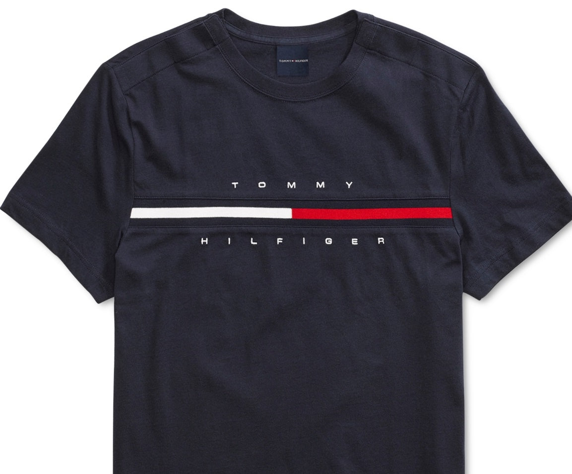 Camiseta Tommy Hilfiger Masculina Tino com Fecho Magnético nos Ombros Azul Tamanho P