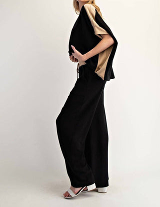 Ee:Some - Contrast Waist Straight Leg Pants