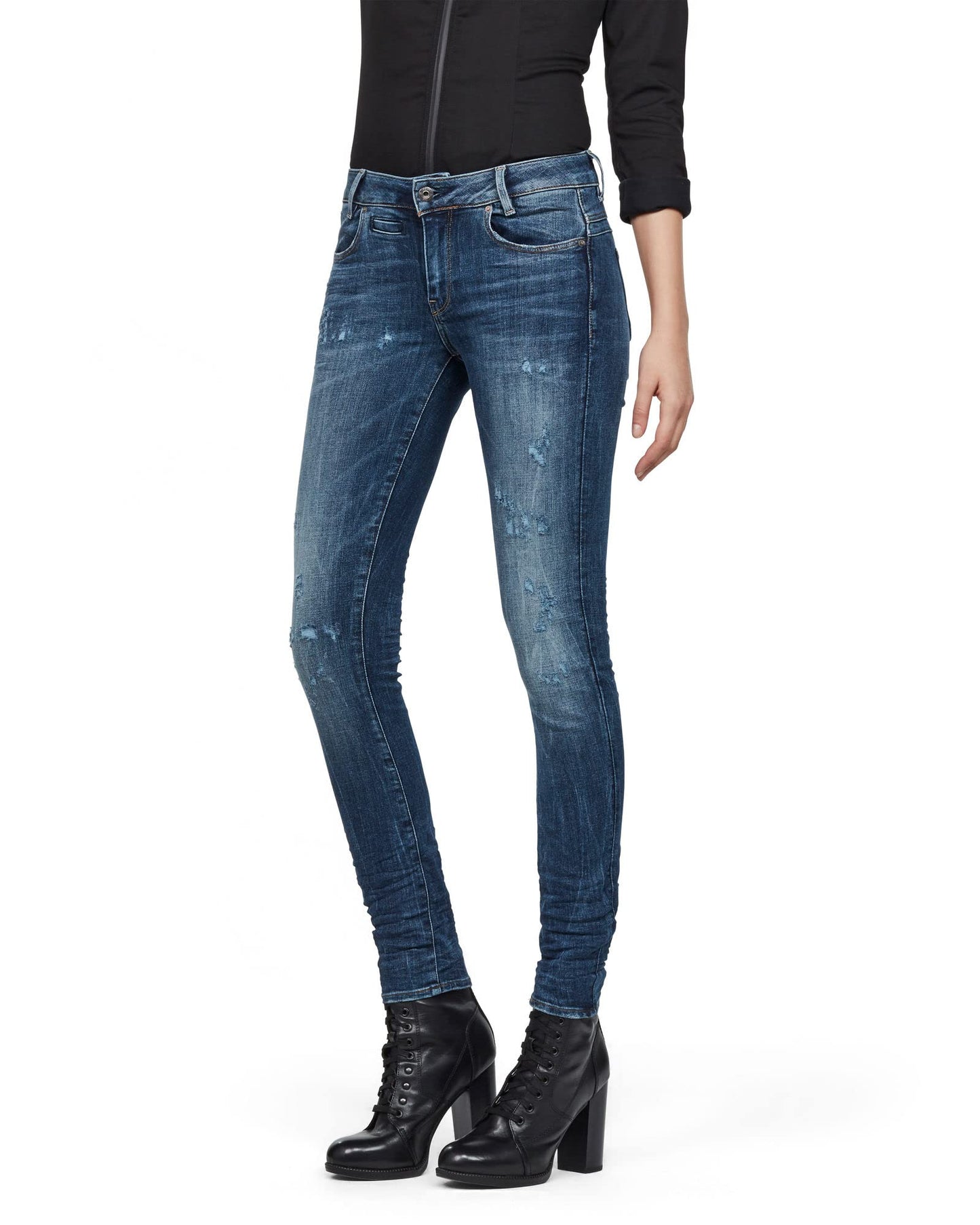 G-STAR RAW D-STAQ 5-Pocket Mid Rise Skinny Fit Jeans, Medium Aged Restored, 24W x 32L