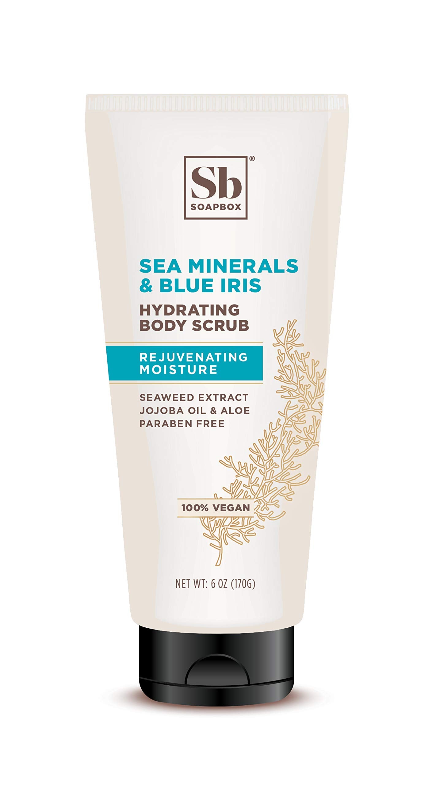 Soapbox Gentle Exfoliating Body Scrub  Sea Minerals  Blue Iris  6oz  Moisturizing Body Scrub for Visibly Smoother Skin with Coconut Oil and Aloe Vera