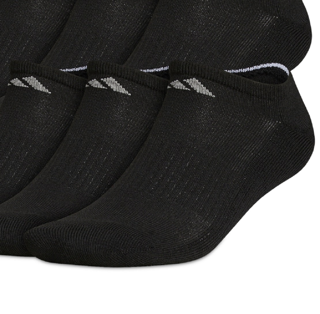 Pacote com 6 meias esportivas acolchoadas masculinas da Adidas, pretas, tamanho 6 a 12