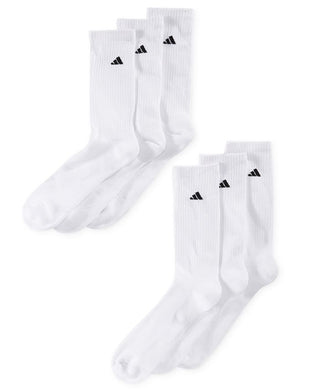 Pacote com 6 meias adidas Cushioned Crew Extended para homens, brancas, tamanho 12-16