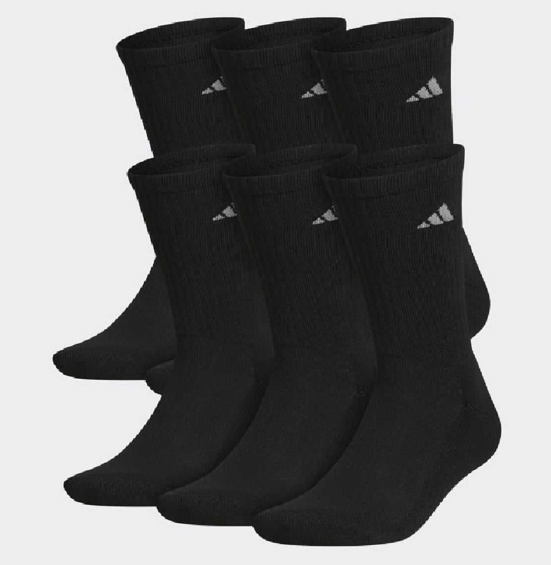 Pacote com 6 meias acolchoadas adidas masculinas, pretas, tamanho 12-16