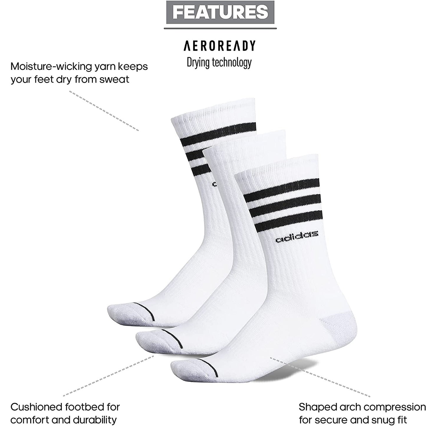 Meias Adidas Masculinas 3Pk Crew Brancas Tamanho 6-12