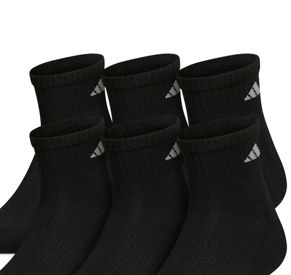 Pacote com 6 meias acolchoadas adidas masculinas, tamanho GG, pretas