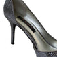 Nina Sapatos de salto alto peep toe têxtil femininos cinza tamanho 7,5 m