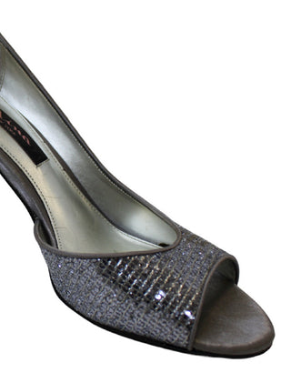 Nina Sapatos de salto alto peep toe têxtil femininos cinza tamanho 7,5 m