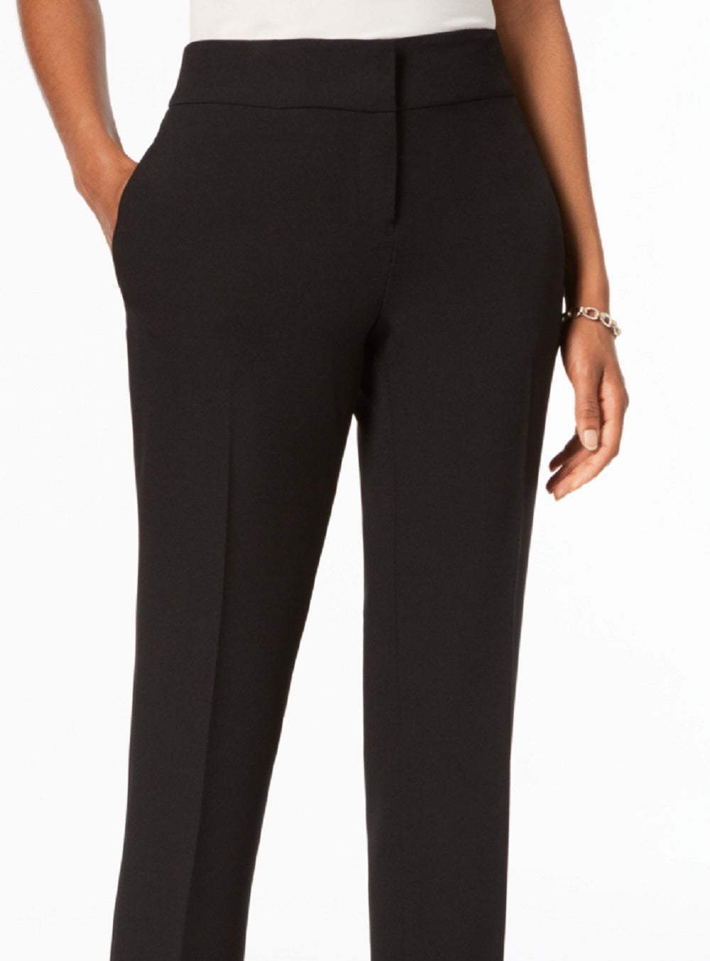 Calça feminina Kasper de crepe elástico com perna reta, preta, tamanho 6