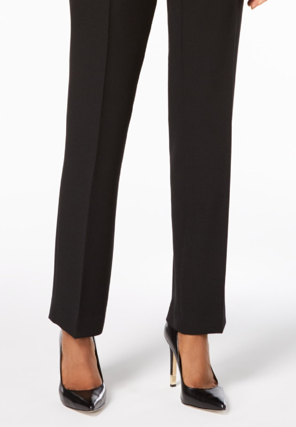 Calça feminina Kasper de crepe elástico com perna reta, preta, tamanho 6