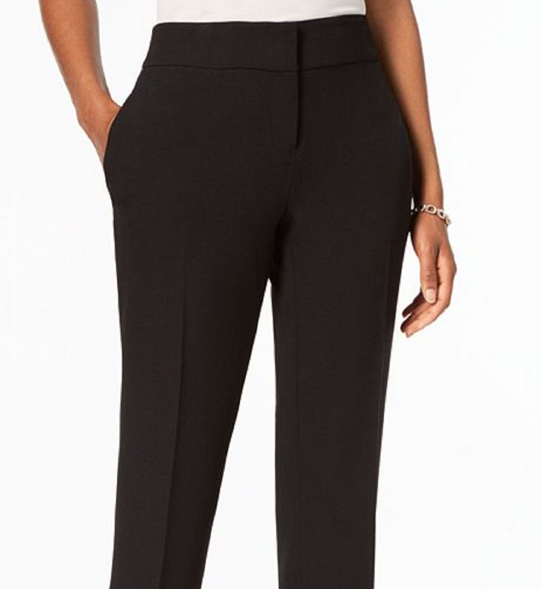 Calça reta feminina Kasper em crepe elástico, preta, tamanho 8