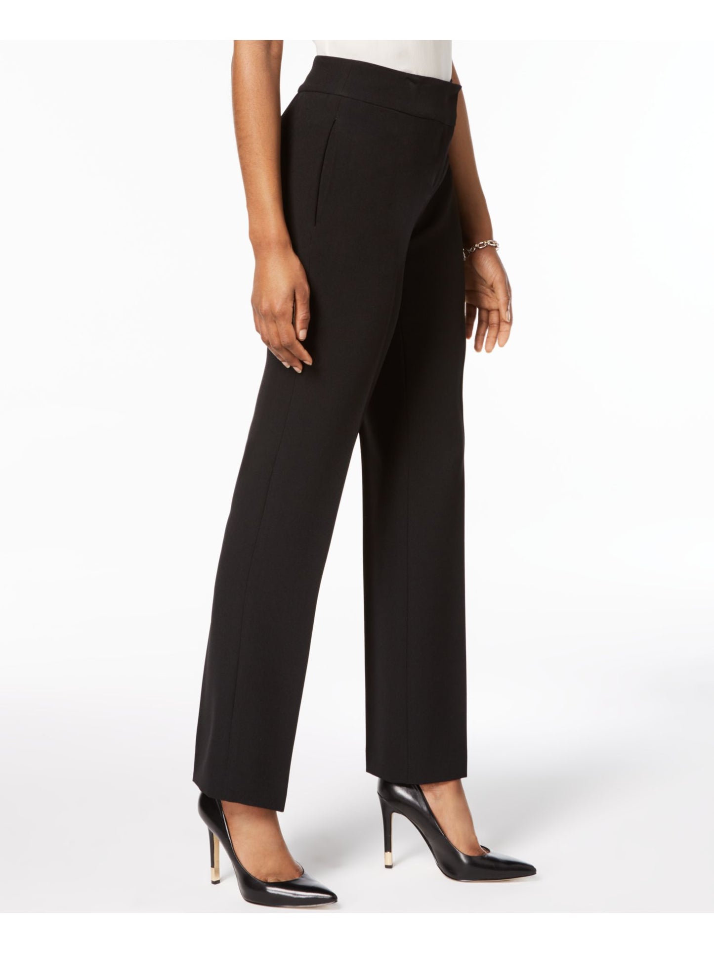 Calça feminina Kasper slim reta preta tamanho 8 Petite