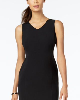 Vestido justo com decote em V Kasper feminino, preto, tamanho 14, pequeno