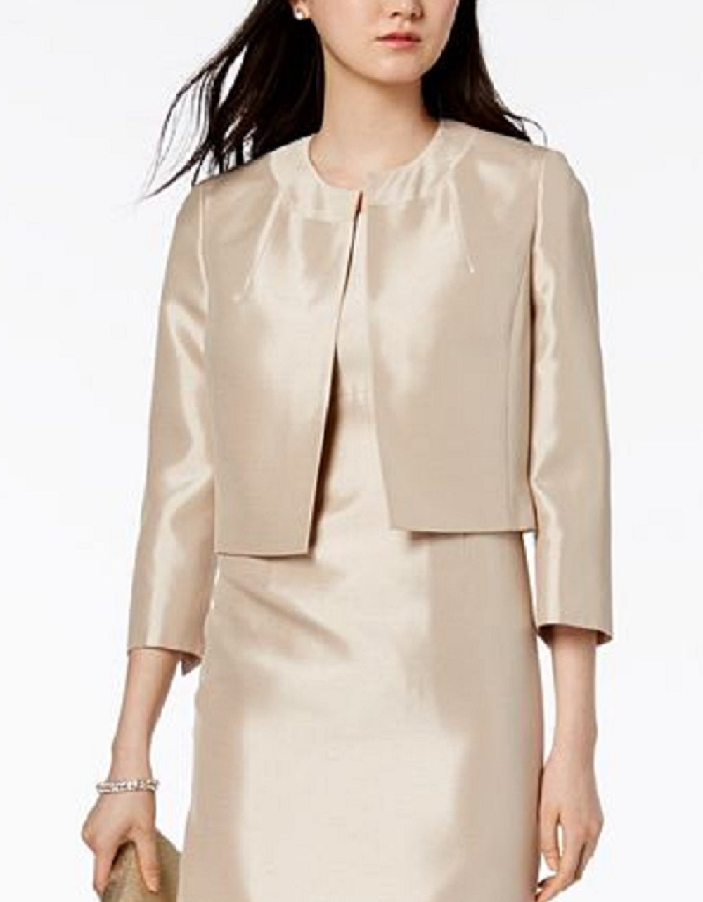 Le Suit Feminino Brilhante Flyaway Jaqueta e Vestido Bainha Marrom Tamanho 2 Petite