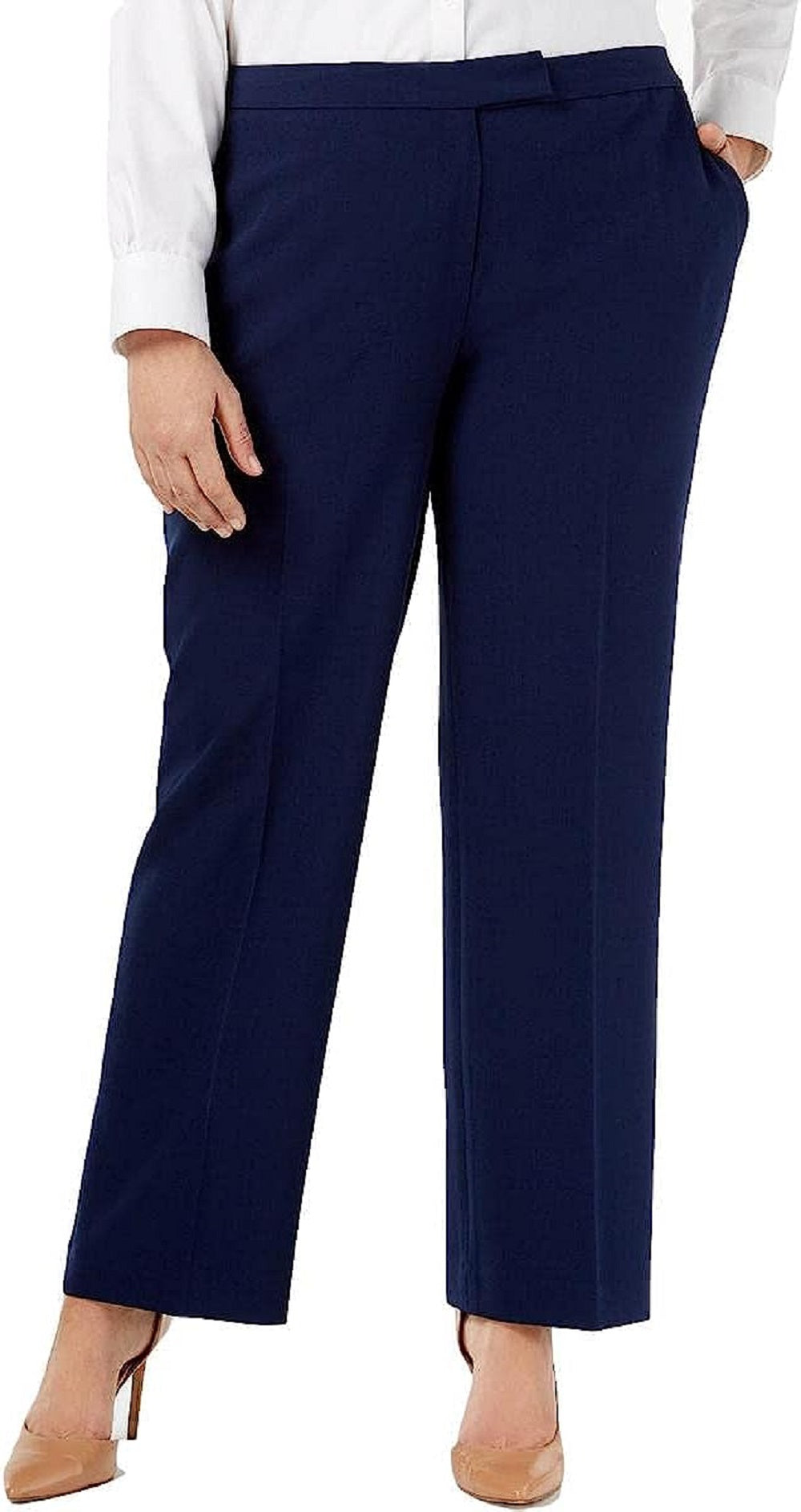 Calça social moderna Kasper feminina com cintura alta, azul, tamanho 18