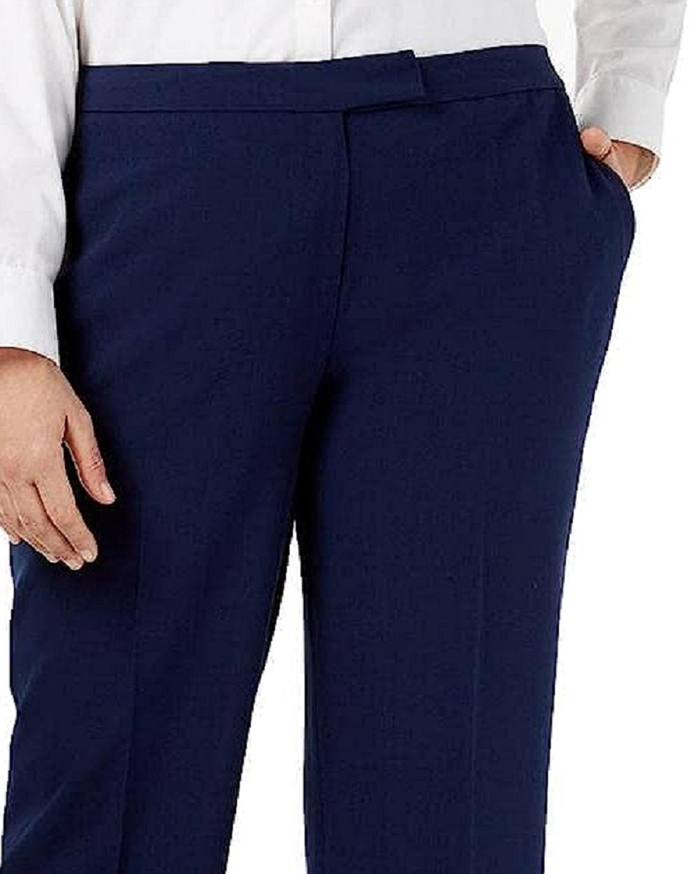 Calça social moderna Kasper feminina com cintura alta, azul, tamanho 18