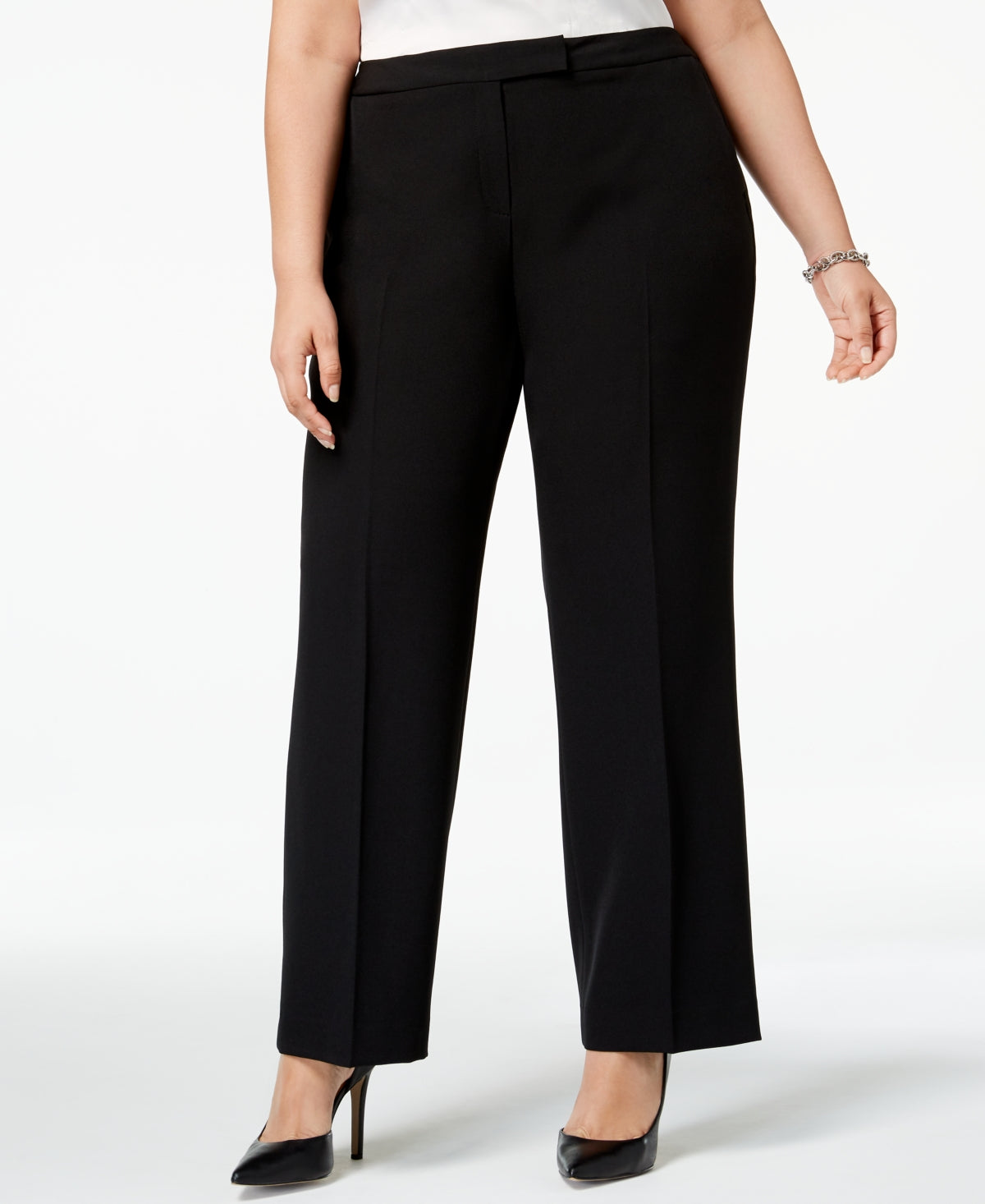 Calça social feminina Kasper Modern, preta, tamanho 16W