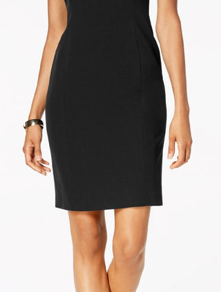 Vestido justo com decote redondo feminino Kasper, preto, tamanho 14