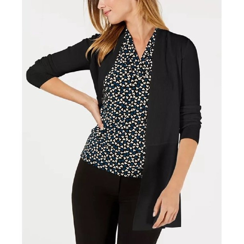 Cardigan longo peplum feminino Anne Klein, preto, tamanho médio