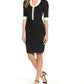 Vestido justo de malha com gola xale feminino Anne Klein, preto, tamanho pequeno