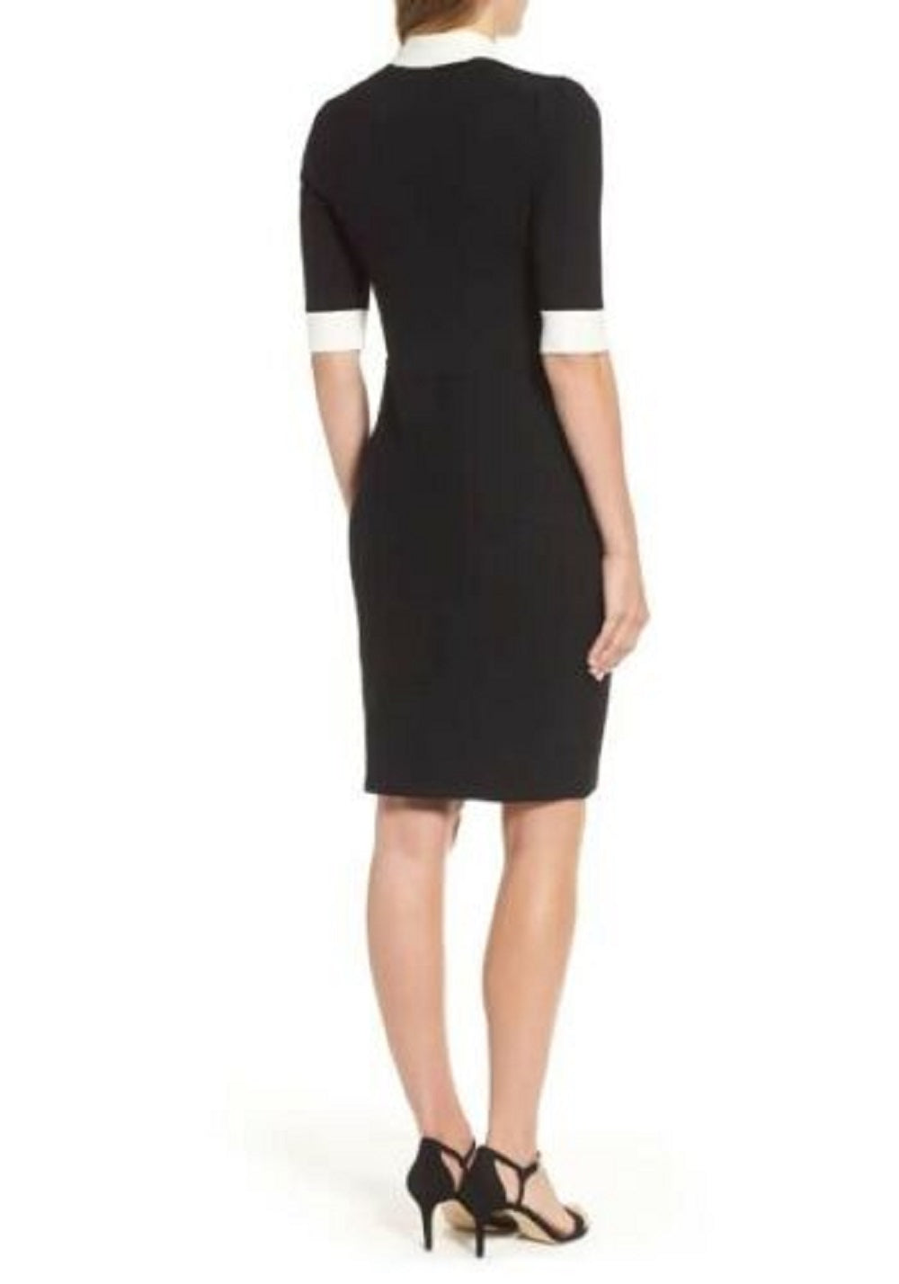 Vestido justo de malha com gola xale feminino Anne Klein, preto, tamanho pequeno