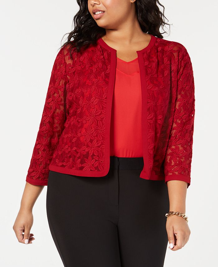 Casaco cardigan feminino Anne Klein com renda colada, vermelho, tamanho 18W