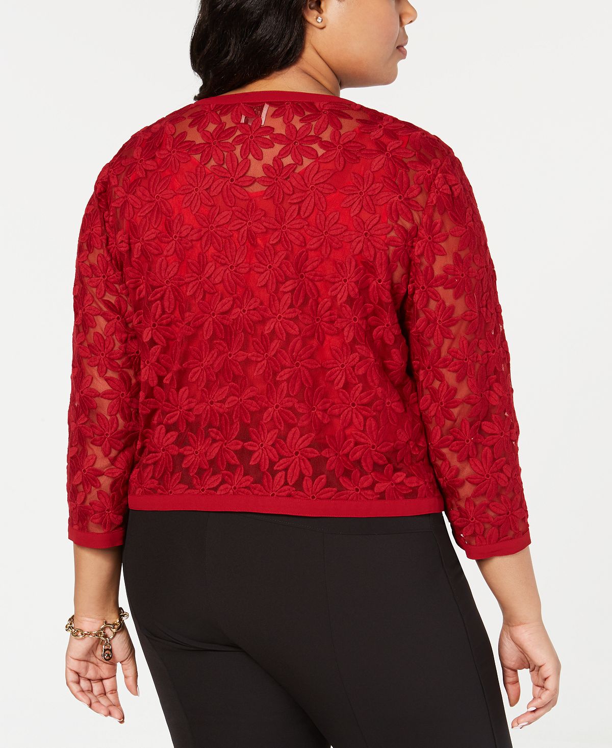 Casaco cardigan feminino Anne Klein com renda colada, vermelho, tamanho 18W