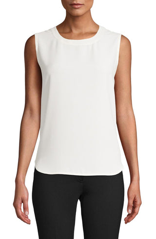 Blusa feminina Anne Klein com decote redondo e sem mangas, branca, tamanho XX-G