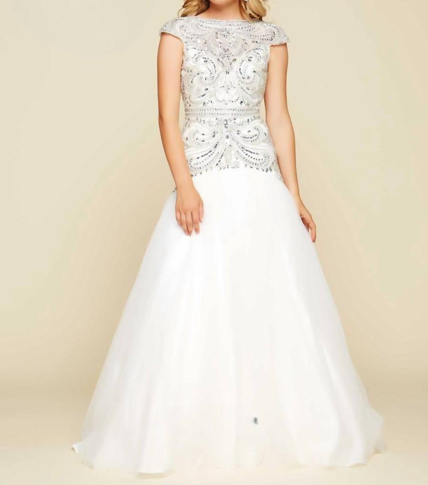 Mac Duggal - Cap Sleeve Ornate Illusion Trumpet Gown