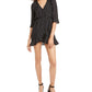 Q & A Womens Dot-Print Surplice Faux-Wrap Dress, Black, Size
