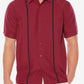 Camisa de manga curta masculina Cubavera com costura contrastante, vermelha, tamanho médio