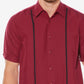 Camisa de manga curta masculina Cubavera com costura contrastante, vermelha, tamanho médio