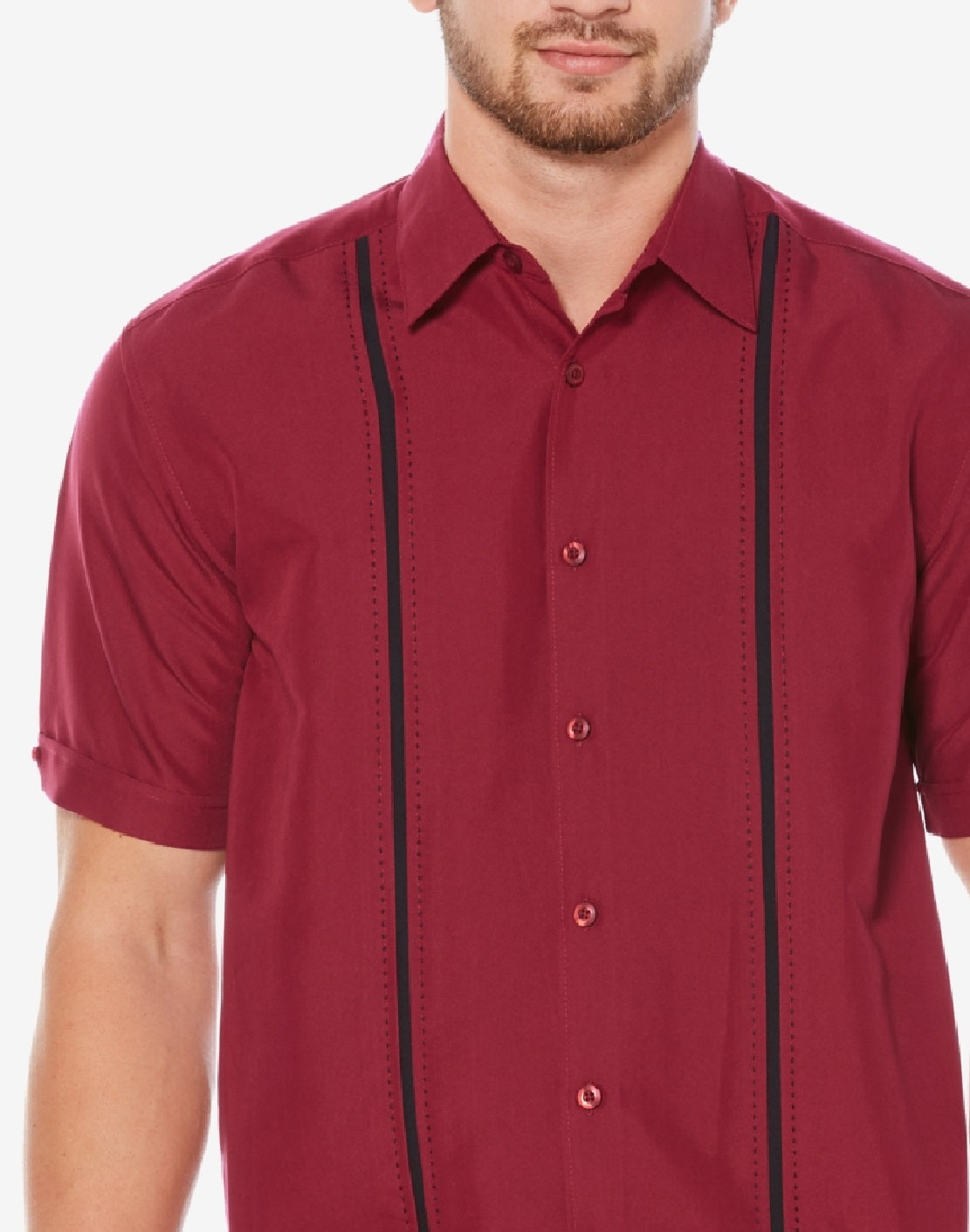 Camisa de manga curta masculina Cubavera com costura contrastante, vermelha, tamanho médio