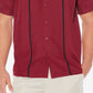 Camisa de manga curta masculina Cubavera com costura contrastante, vermelha, tamanho médio