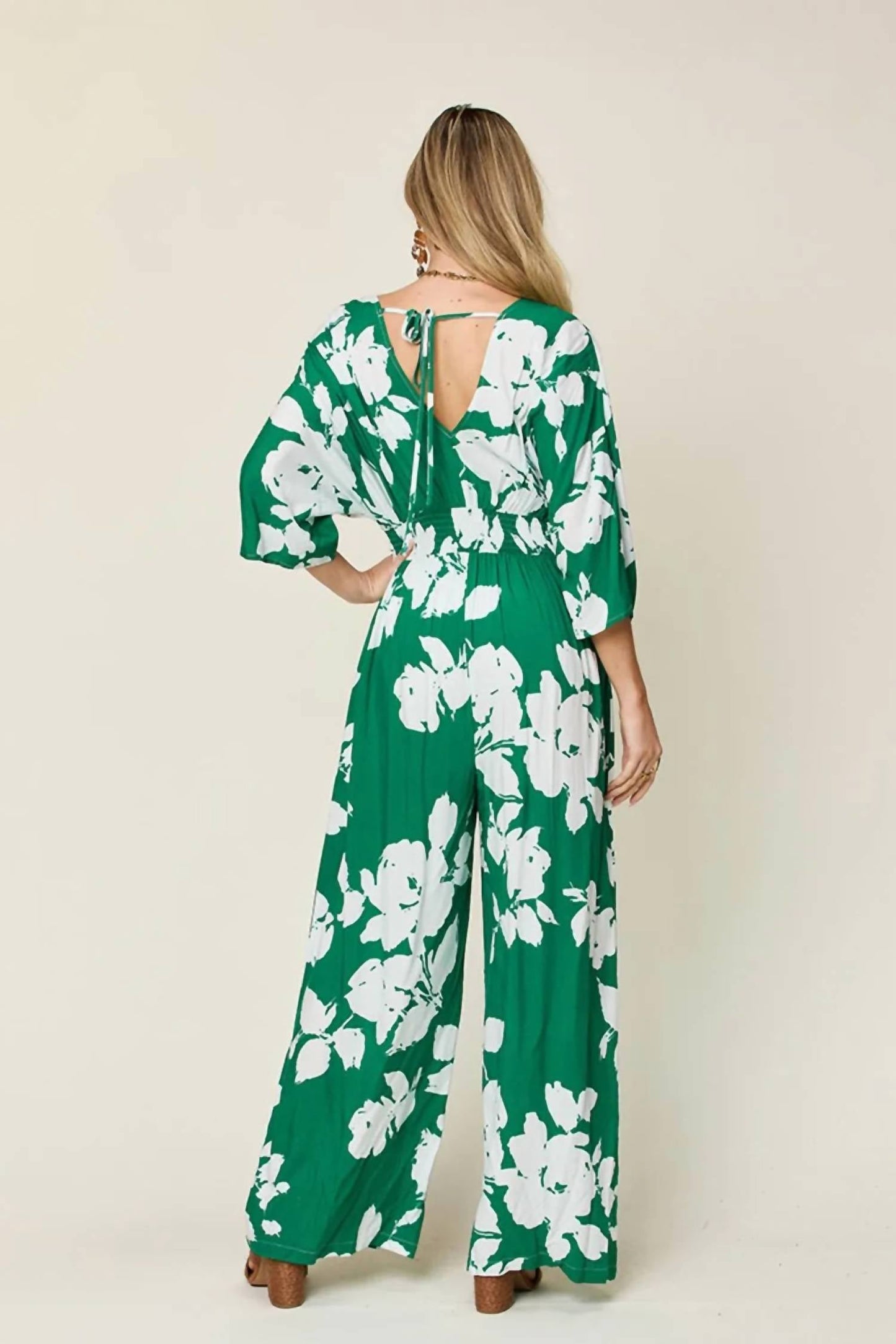 Double Take - Full Size Printed Tie Back Wide Leg Jumpsuit