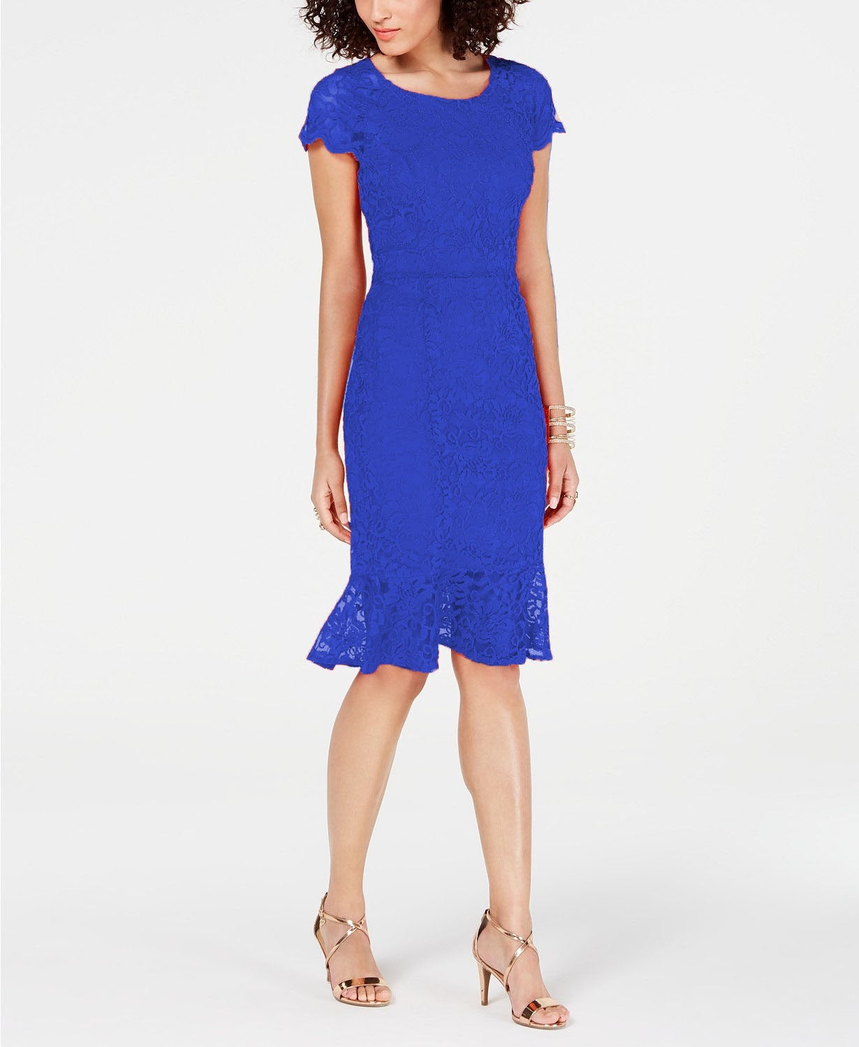 Vestido de renda de manga curta feminino Thalia Sodi, azul marinho, tamanho extra pequeno