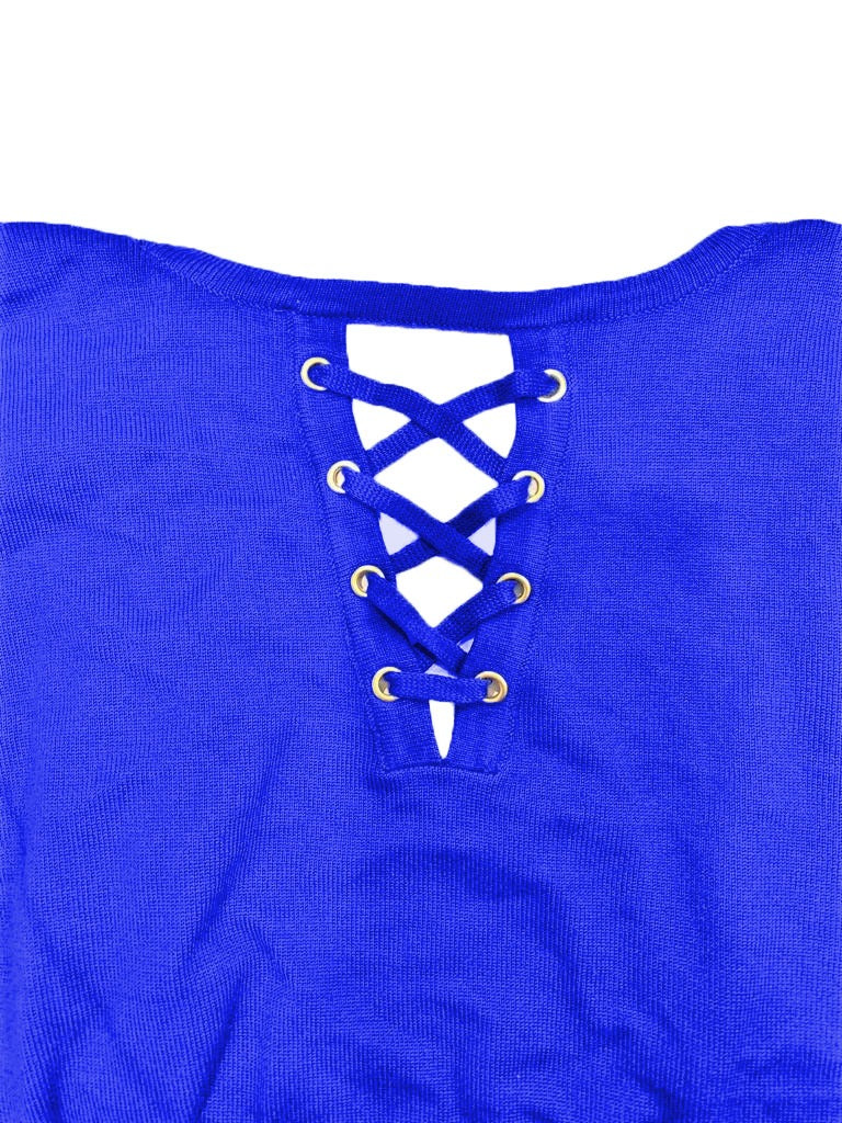 Thalia Sodi Cardigan feminino com amarração nas costas e alças largas, azul