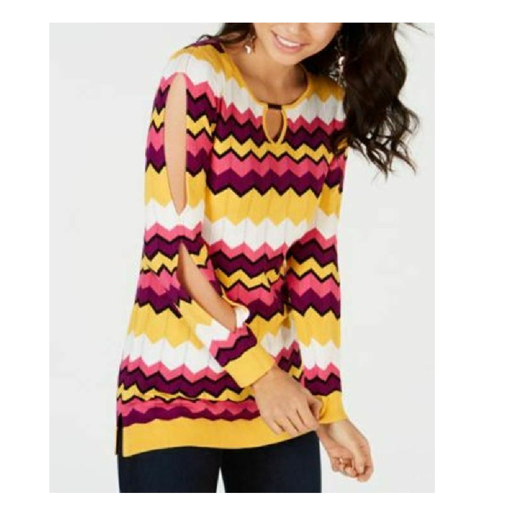 Suéter túnica feminino Chevron com várias listras Thalia Sodi, tamanho médio