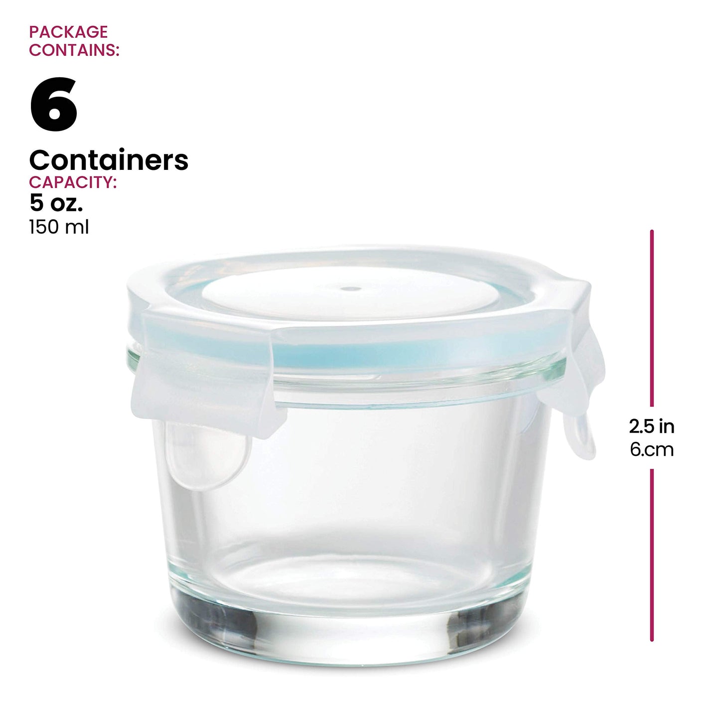 Recipientes de vidro para alimentos de 4 oz - conjunto de 6 peças 