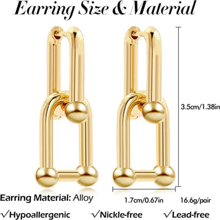 U-Shape Ball Chain Chunky Gold Plated Earring with Gift Pouch