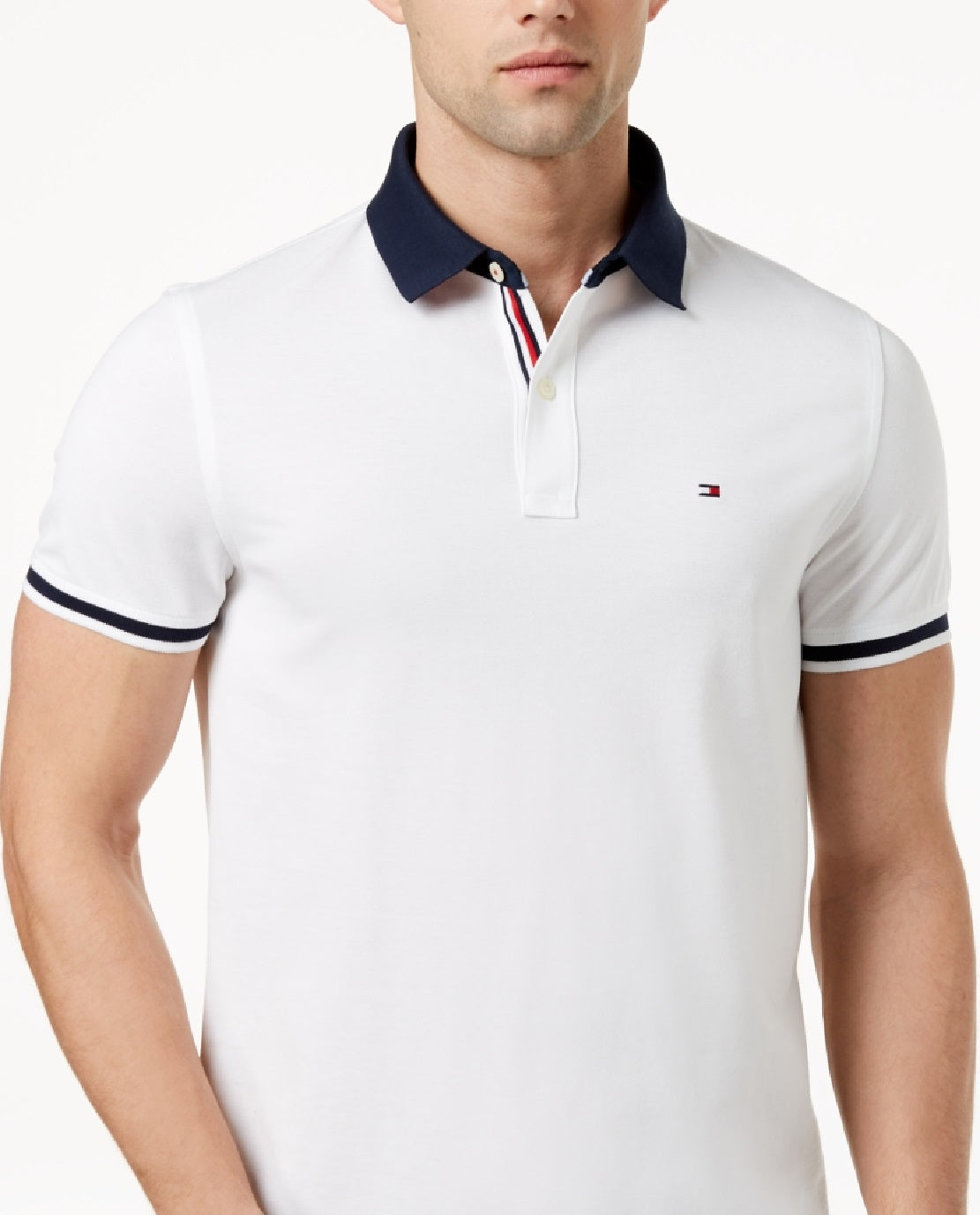 Tommy Hilfiger Polo Sanders Masculino Custom Fit Contrast Trim Branco Tamanho XXX-G